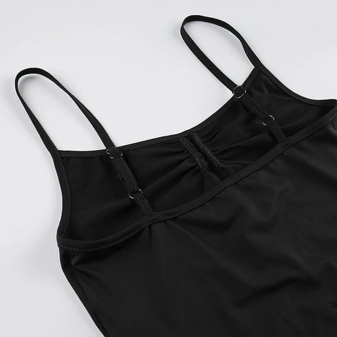 Sleeveless Skinny Shirring Spaghetti Strap Bodysuit for Women Vacation Camisole